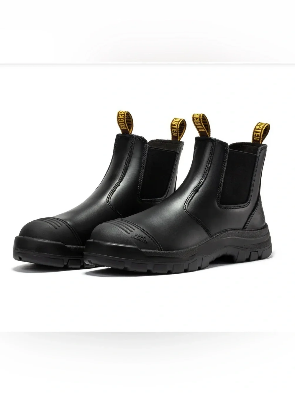 ROCKROOSTER Lumen Black 6 inch Pull on Leather Work Boots AK227NT